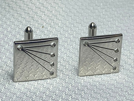 Vtg Swank Square Silver Tone Geometric Dot &amp; Line Design Mens Jewelry Cuff Links - £23.99 GBP