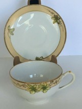 Nippon Teacup and Saucer Hand Painted Floral Small Delicate Japan Gold Rim - $21.99