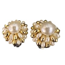 Vintage Clustered Faux Pearl Gold Tone Clip On Earrings - £10.17 GBP