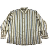 Tommy Bahama Shirt Men’s XL 100% Silk Blue Tan Striped Long Sleeve - £19.76 GBP