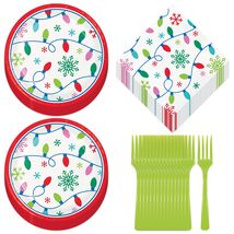 Christmas Party Holiday String Lights Paper Dessert Plates and Lunch Nap... - $15.29