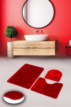 Plain 3-Piece Set Non-Slip Toilet Seat Set Bath Mat Set Carpet - $43.01