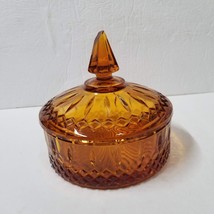 Amber Glass Candy Dish Indiana Glass Vintage Princess Diamond Point Lid ... - $13.00