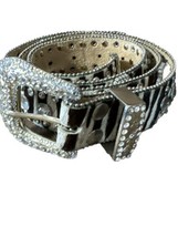 Nocona Zebra Print Leather Belt Hair-on Studded Rhinestone Western Sz XL 44” - £34.19 GBP