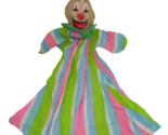 vintage hand puppet clown plastic vinyl head fabric cloth body pink gree... - £14.70 GBP