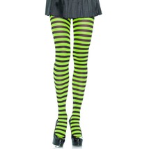Leg Avenue Women’s Striped Nylon Tights – Black/Lime, One Size - $14.85