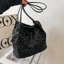 Women Bucket Bags Designer Silver Sequins  Bags Top Handle Bag Ladies Evening Ba - £52.23 GBP