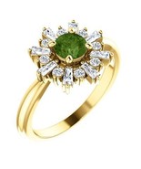 14k Yellow Gold Green Tourmaline and Diamond Starburst Ring Size 7 - £1,581.72 GBP