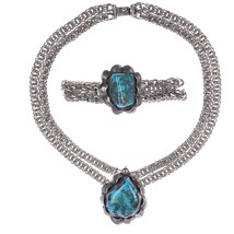 Vintage Native American sterling high grade turquoise bracelet and choker set - £623.30 GBP