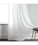 Plain White Cotton Curtain, White Color Pom Pom Tassels, Boho Window Tre... - £22.36 GBP+