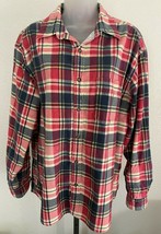 Vintage J Crew Flannel Shirt Mens M Red Gray Plaid 100% Cotton  - £21.79 GBP