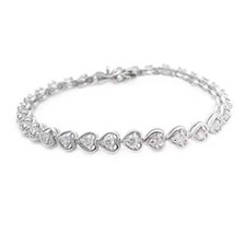 Sterling Silver Crystal Hearts Link Tennis Bracelet, Clear - £39.50 GBP