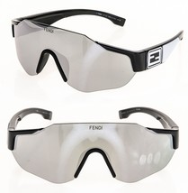 FENDI SPORT Baguette 40088 Black Silver Wrap Lanyard Mask Sunglasses FE4... - $630.63