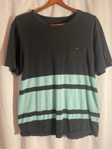 Mens VOLCOM Pocket Tshirt-Medium Black/Tiffany Blue Striped SS EUC - $5.15