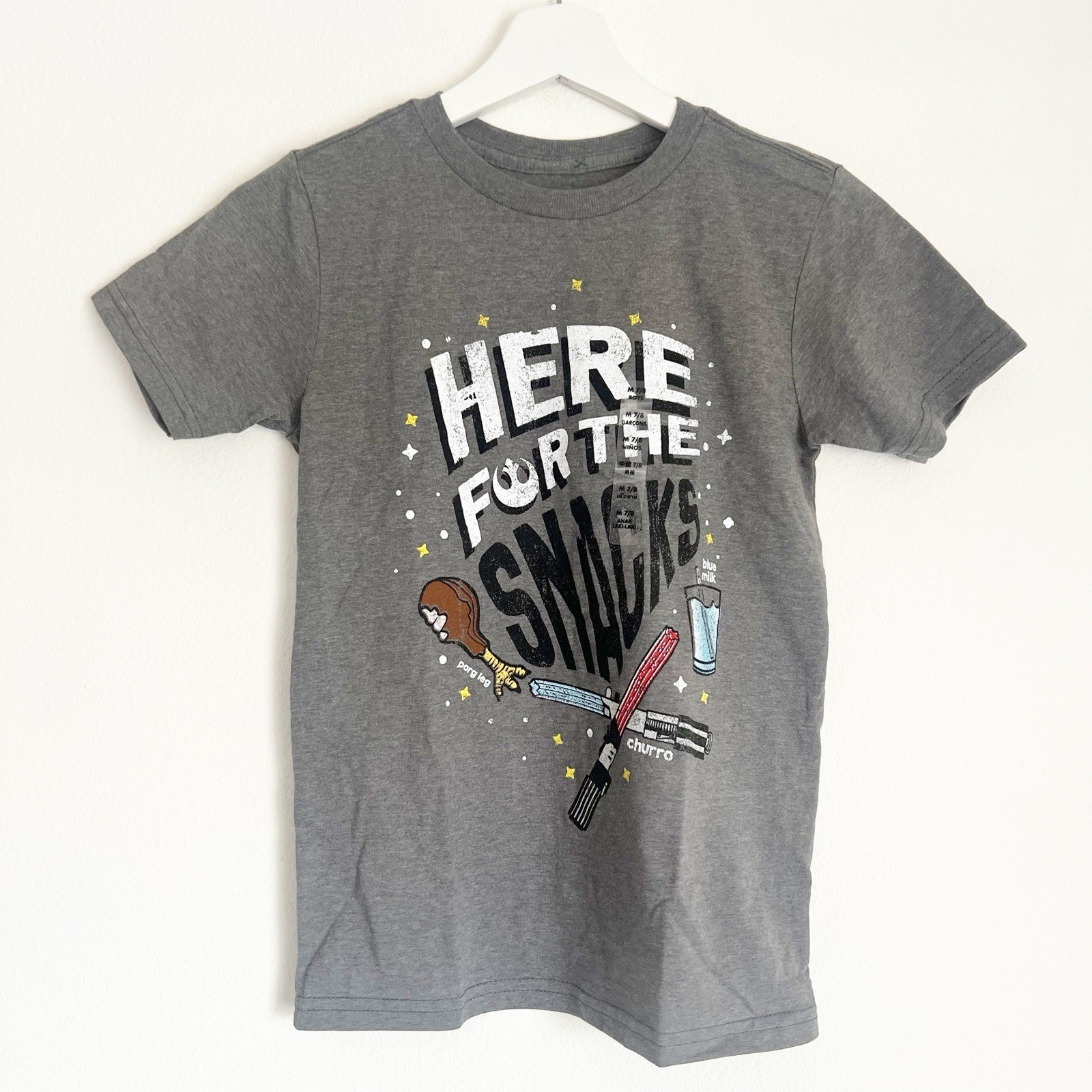 NWT Disney Star Wars Here for the Snacks Gray  T-Shirt Churro Sabers Kid... - $19.99