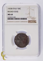 1925R Italy 50 Centesimi 50C Reeded Edge NGC Graded MS64 - £814.06 GBP