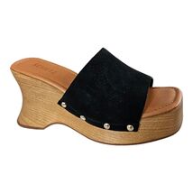 Schutz Black Suede Wedge Heel Clog Sandals Lanneh Women's Size 10 $148 - $34.19