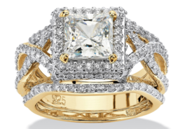 Princess Cut Cz Crossover Gp 3 Ring Set 14K Gold Sterling Silver 6 7 8 9 10 - £235.89 GBP