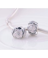 Mother&#39;s day Release Sterling Silver Rose Garden Spacer Charm with Pink ... - £13.21 GBP