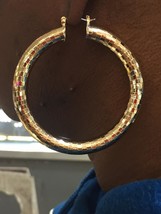 14K GOLD FILLED  HOOP  EARRINGS /no personalized /  3  inch - t1 - £14.11 GBP