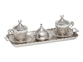 LaModaHome Moon Silver Espresso Coffee Cup with Saucer Holder Lid Tray and Delig - £44.11 GBP