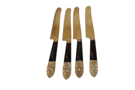 Vintage Thailand Buddha Gold &amp; Black Wood - Lot of 4 Dinner Knives 9.25&quot; - $9.89