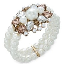 Charter Club Gold-Tone Crystal, Stone &amp; Imitation Pearl Double-Row Bracelet - £17.90 GBP