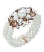 Charter Club Gold-Tone Crystal, Stone &amp; Imitation Pearl Double-Row Bracelet - £17.83 GBP