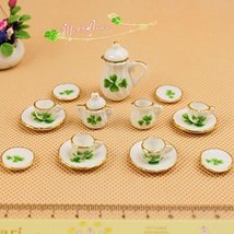 1/12 Dollhouse Miniatures Tea Coffee Set Pot Cup Doll House Porcelain Set; Green - £6.78 GBP