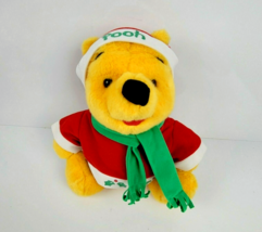 Vintage Disney Holiday Winnie the Pooh Bear Santa Hat &amp; Scarf 14&quot; Plush 1996 - £11.57 GBP