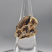 Vintage Lily Flower Ring Sz 6 Gold Tone Marquise Cut Cognac Crystal MCM - $33.89 CAD