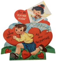 Vintage Valentine Card Articulated Bracket Moves Kite Flying High Fun Love 1940s - £7.86 GBP