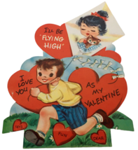 Vintage Valentine Card Articulated Bracket Moves Kite Flying High Fun Love 1940s - £7.46 GBP