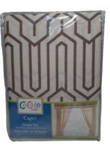 NEW CoCaLo Capri Window Drape Set w/ Tie Back Geometric Cotton Tan Brown... - £6.26 GBP