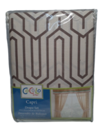 NEW CoCaLo Capri Window Drape Set w/ Tie Back Geometric Cotton Tan Brown... - £6.82 GBP