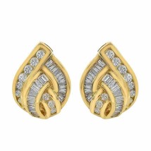 1Ct Simulated Baguettes /Round Diamond Earring 14K Yellow Gold Plated Silver - £74.00 GBP