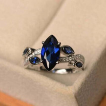 2Ct Marquise Cut Blue Sapphire Solitaire Engagement Ring 14k White Gold Finish - £89.91 GBP