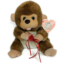 NWT Kuddle Me Toys Valentine Brown Monkey Plush with Flower Stuffed Animal 10&quot; - £20.75 GBP