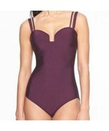 ATHLETA Aqualuxe Square Plunge One Piece deep berry size XS Molded Cups - $43.54