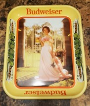 Budweiser Metal Serving Tray Picturing Bud Girl In Pink Dress - £11.79 GBP