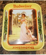 Budweiser Metal Serving Tray Picturing Bud Girl In Pink Dress - £11.64 GBP