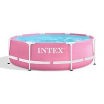 Intex 8ft x 2.5ft Round Metal Frame Above Ground Swimming Pool, Pink - $259.16