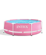 Intex 8ft x 2.5ft Round Metal Frame Above Ground Swimming Pool, Pink - $4,925.81 MXN