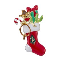 Kohl&#39;s Holiday Brooch Pin Cowboy Bear In Stocking Cactus Rope Present New - £9.12 GBP