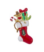 Kohl&#39;s Holiday Brooch Pin Cowboy Bear In Stocking Cactus Rope Present New - $15.53 CAD
