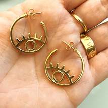 18k Gold Filled Evil Eye Hoop Earrings C Hoops Style - £7.01 GBP