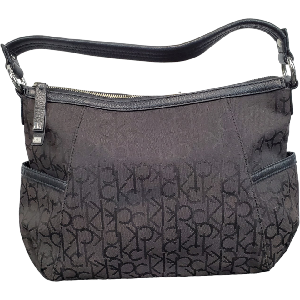 Primary image for Calvin Klein Trim Hobo Handbag Womens Black Leather Signature Logo Side Pockets