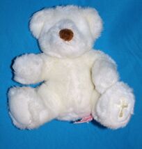 Russ Berrie Believe Cross Foot Teddy Bear 8" White Plush Brown Nose Soft... - $10.40