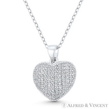 Bubble Heart CZ Crystal Love Charm .925 Sterling Silver Rhodium 19x15mm Pendant - £15.90 GBP+
