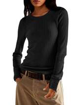 Women's Waffle Knit Tops Long Sleeve Shirts Casual Slim Fitted Crew Neck... - $59.99
